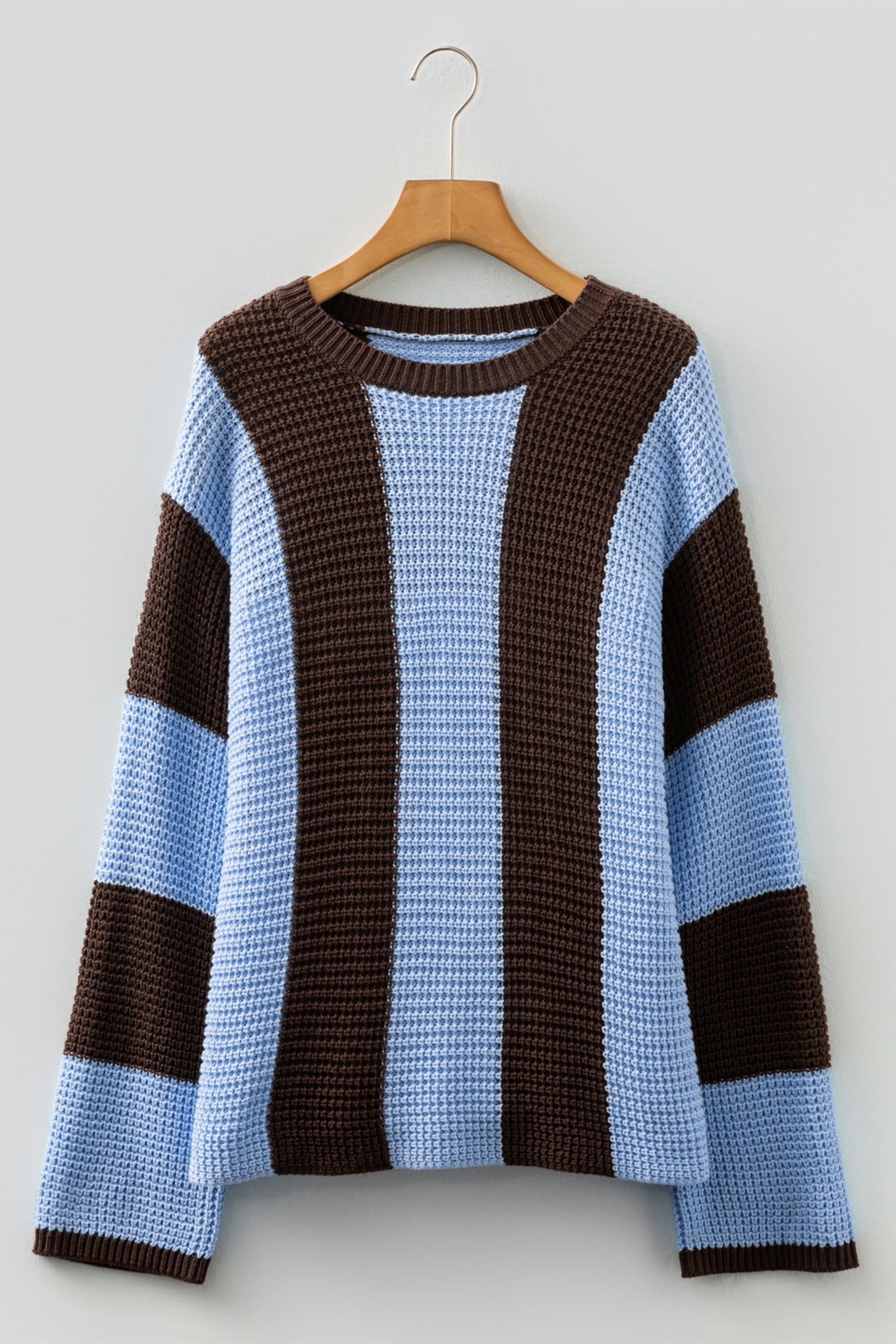 Myosotis Striped Color Block Thermal Textured Knit Drop Shoulder Sweater