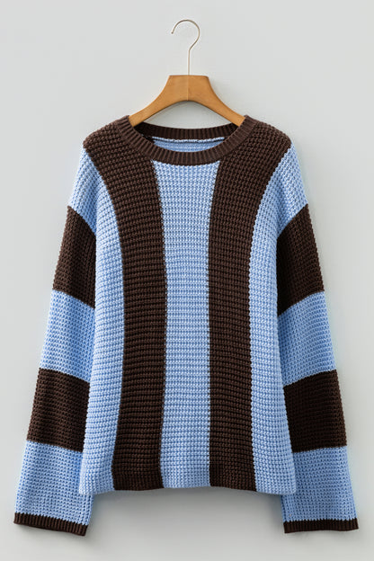 Myosotis Striped Color Block Thermal Textured Knit Drop Shoulder Sweater
