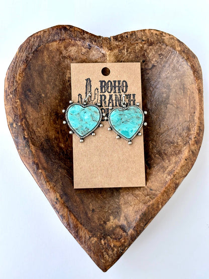 Western Marble Stone Heart Dangle Earrings