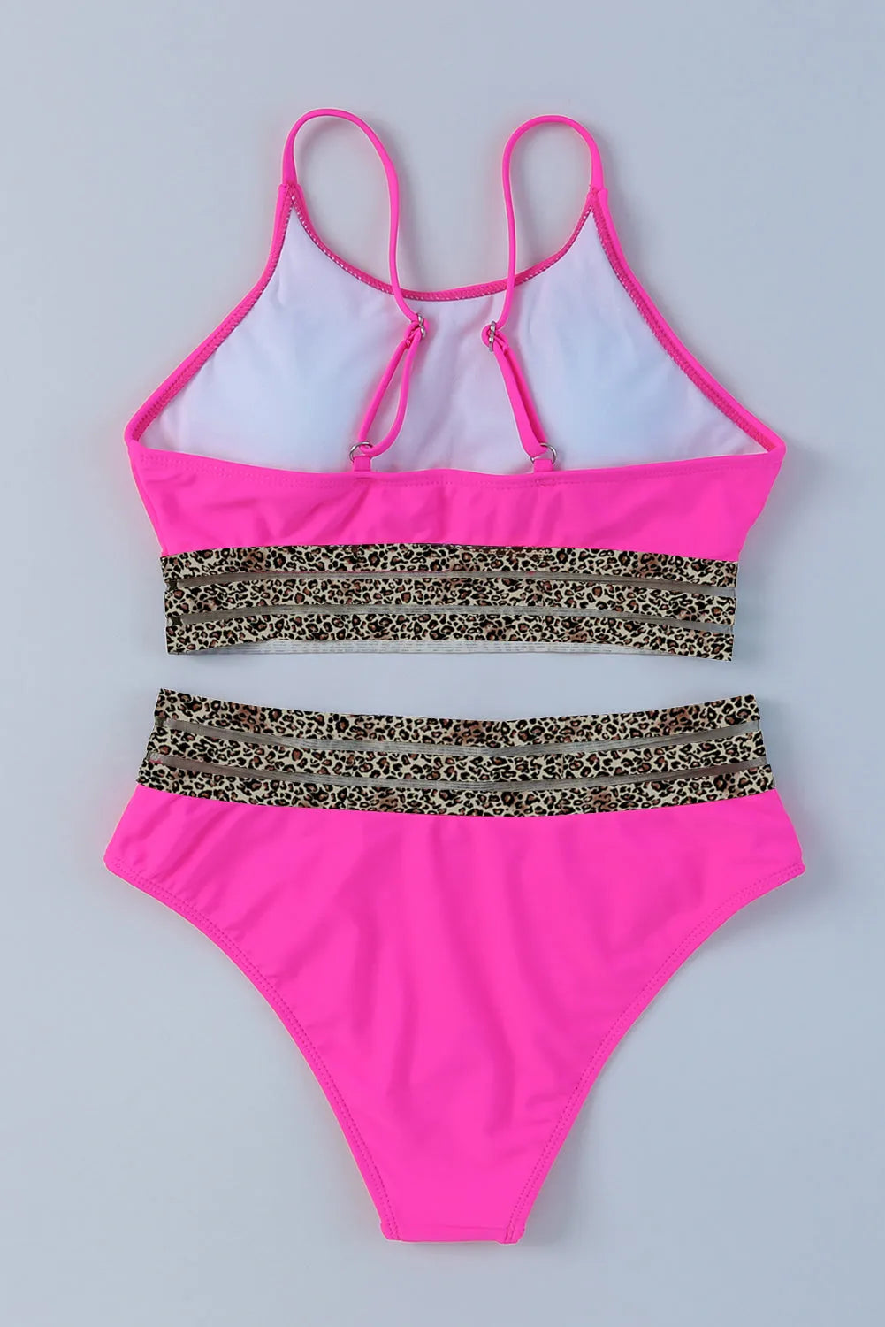 Rose Leopard Mesh Trim 2pcs Bikini Swimsuit - Chic Meadow Boutique 