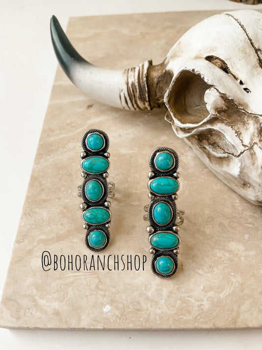 Western Cluster Cuff Turquoise Ring