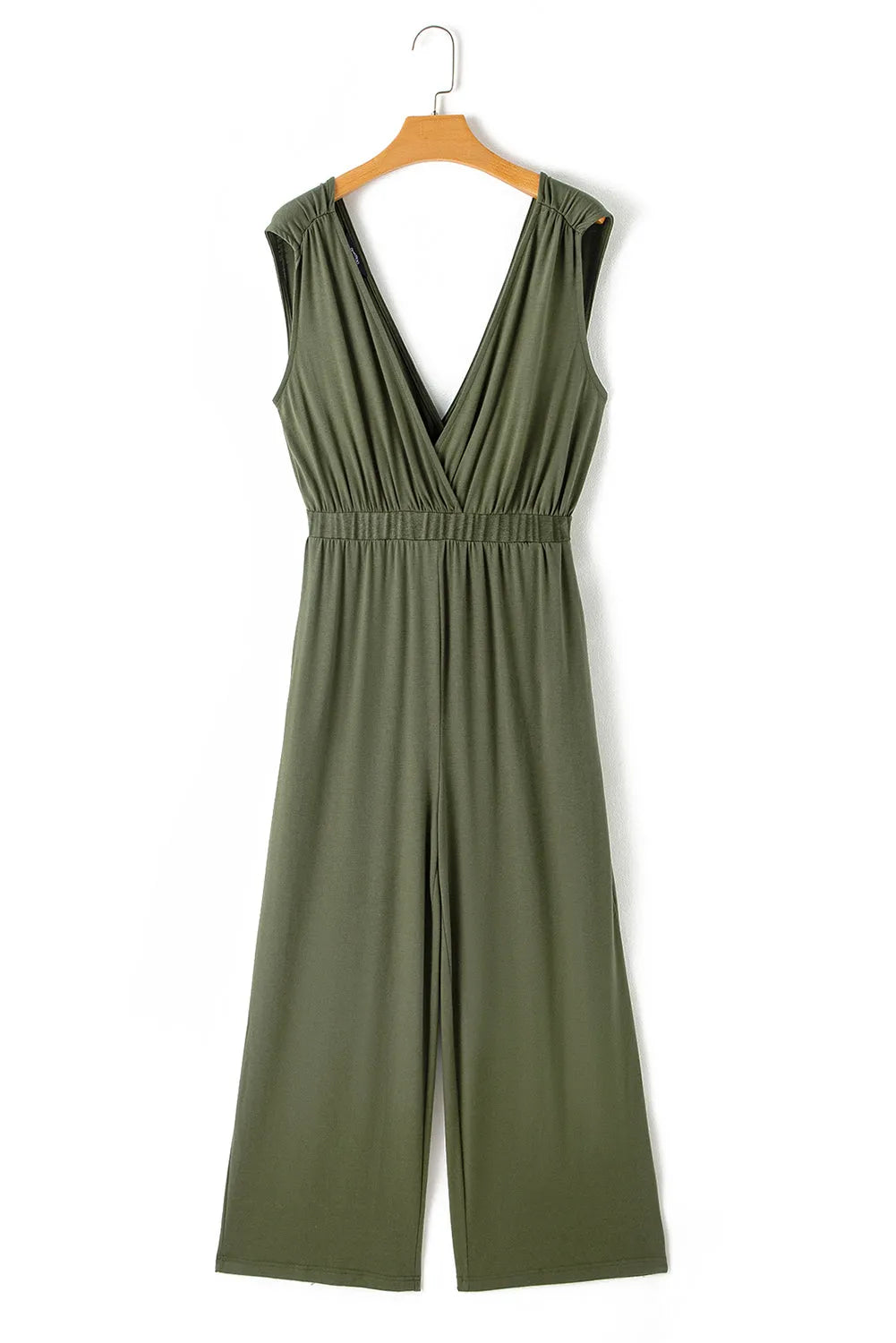 Bottoms/Jumpsuits & Rompers Jungle Green Deep V Pleated Crisscross Wide Leg Backless Jumpsuit