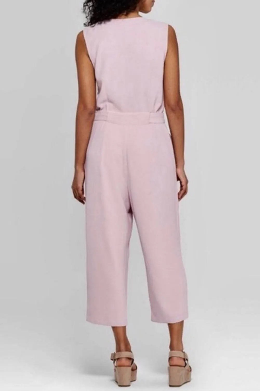 Pink Buttoned Sleeveless Cropped Jumpsuit with Sash - Chic Meadow Boutique 