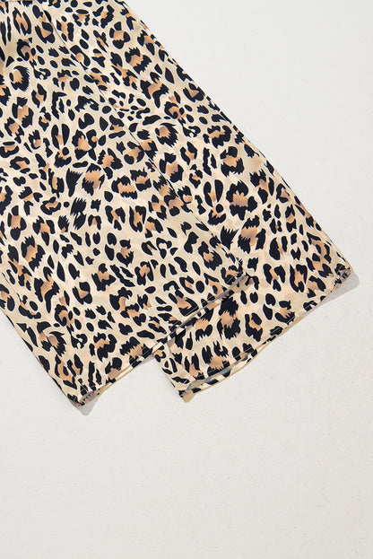 Parchment Leopard Drawstring Flowy Wide Leg Pants