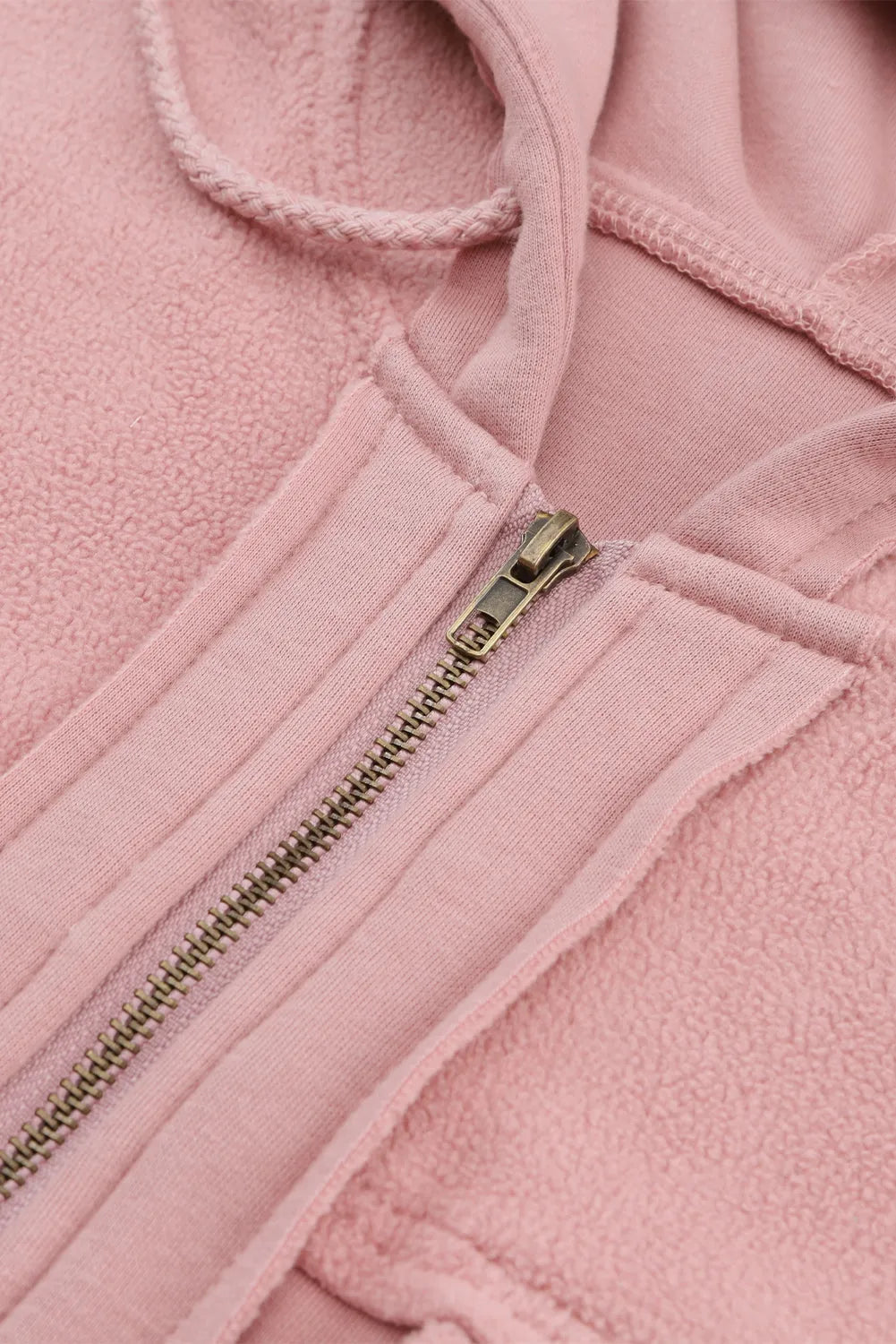 Pink Flap Pocket Drawstring Hood Zip Up Jacket - Chic Meadow Boutique 