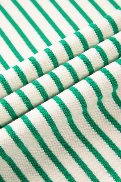 Bright Green Contrast Detail Striped Ruffle Short Sleeve Top