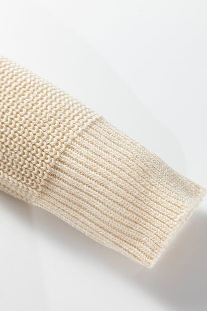 Jet Stream Mixed Texture Knit Flower Embroidered Detail Casual Sweater