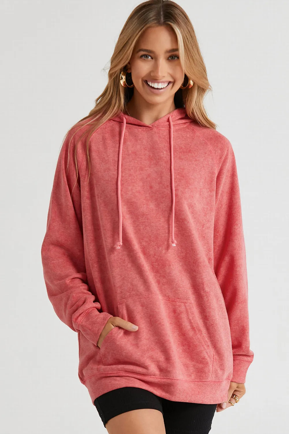 Mineral Wash Kangaroo Pocket Drawstring Pullover Hoodie - Chic Meadow Boutique 