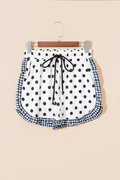 White Polka Dot Contrast Ruffle Trim Shorts