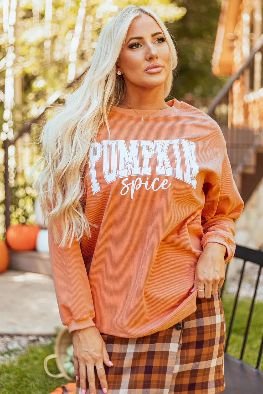 Orange PUMPKIN Spice Graphic Corded Crewneck Sweatshirt - Chic Meadow Boutique 