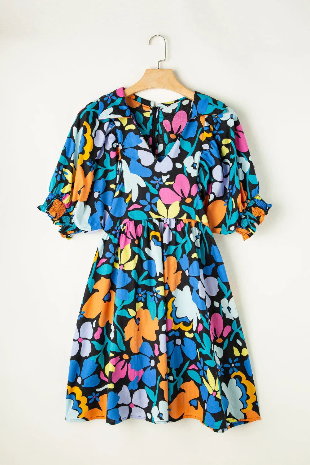 Blue Split Neck Collared Plus Floral Dress - Chic Meadow Boutique 