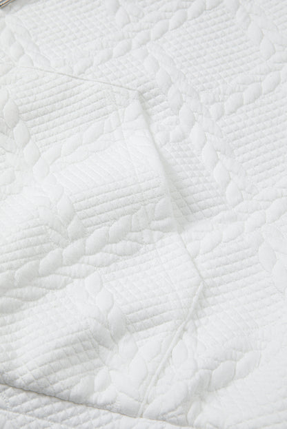 White Cable Lattice Texture Kangaroo Pocket Hoodie