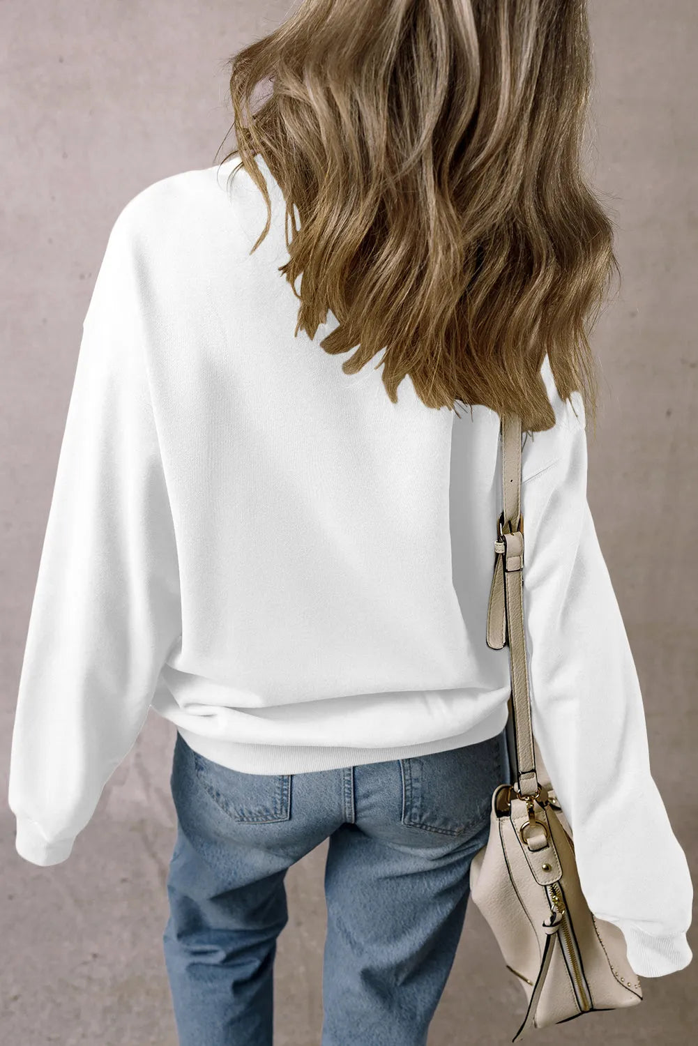 White Solid Fleece Lined Crew Neck Casual Sweatshirt - Chic Meadow Boutique 