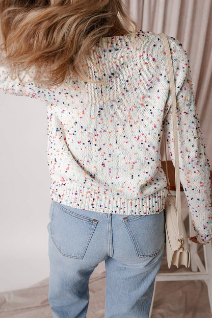 White Multicolor Confetti Sweater Cardigan - Chic Meadow Boutique 