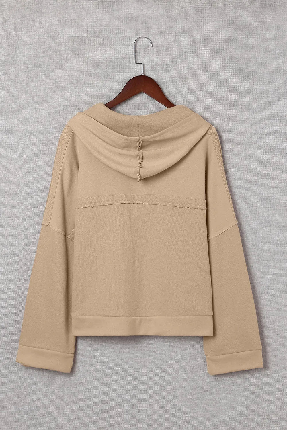 Khaki Casual Button Solid Patchwork Trim Hoodie - Chic Meadow Boutique 