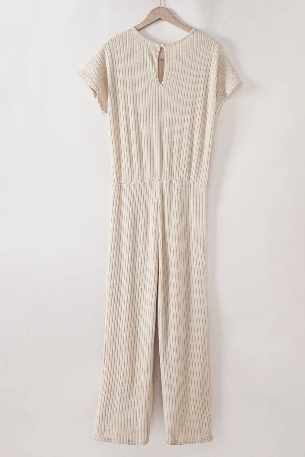 Parchment Solid Color Ribbed Short Sleeve Wide Leg Jumpsuit - Chic Meadow Boutique 