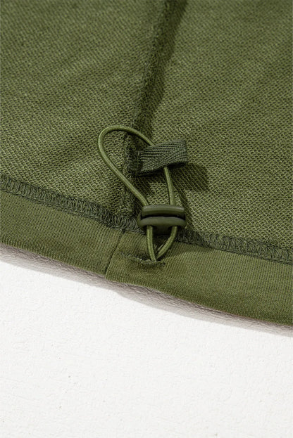 Moss Green Solid Kangaroo Pocket Half Zipper Oversized Hoodie - Chic Meadow Boutique 