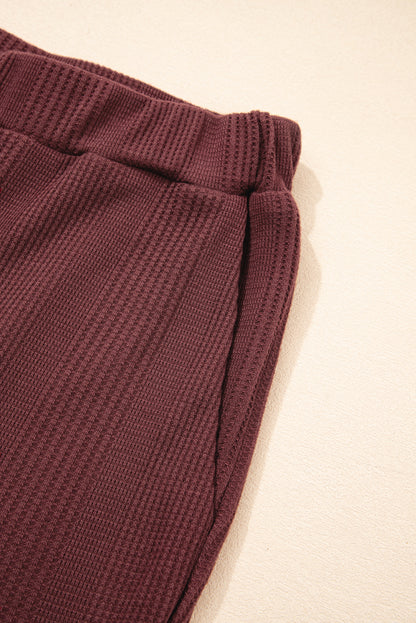 Red Dahlia Solid Color Ribbed Ruffle Tank Top and Pants Set