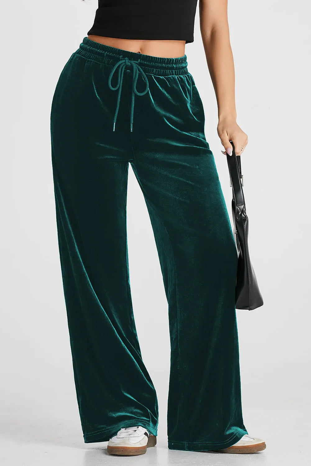 Evergreen Solid Drawstring Waist Wide Leg Pants - Chic Meadow Boutique 