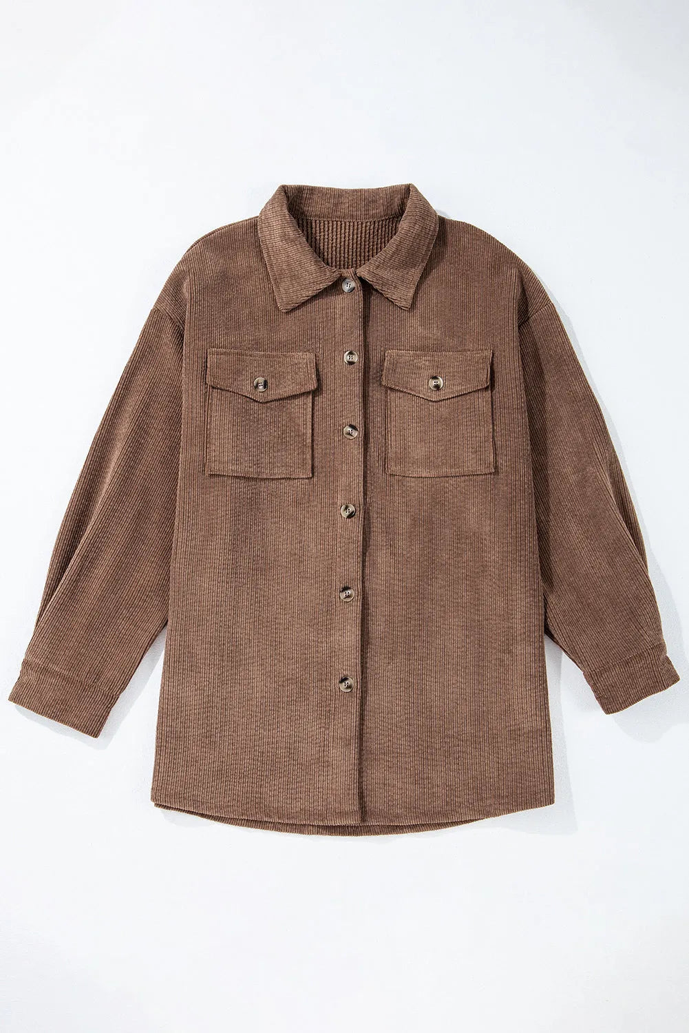 Chestnut Corduroy Flap Pocket Button Up Shacket - Chic Meadow Boutique 