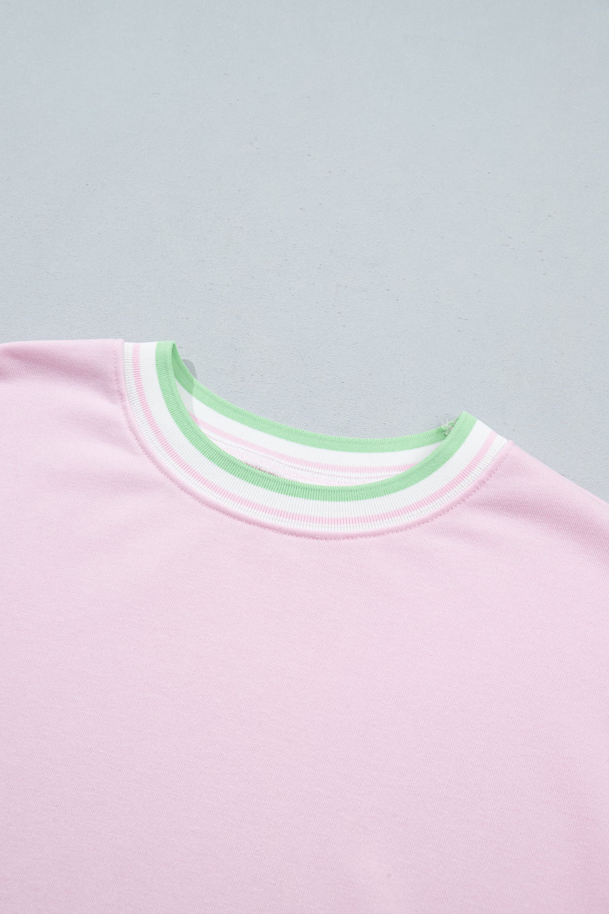 Light Pink Contrast Striped Trim Baggy Pullover Sweatshirt