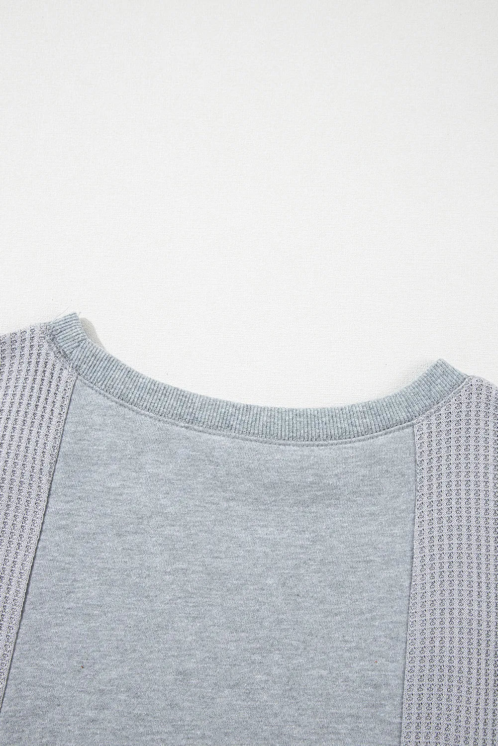 Light Grey Waffle Patchwork Long Sleeve Raw Hem Pullover Top - Chic Meadow Boutique 