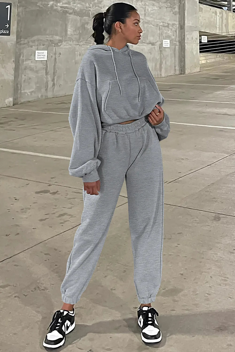 Gray Solid Drop Shoulder Hoodie and Joggers Activewear Set - Chic Meadow Boutique 