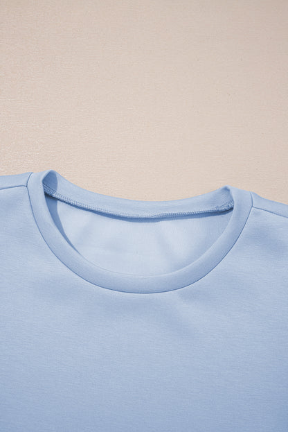 Beau Blue Puff Sleeve Pearl Embellished Scallop Trim Top 2 Piece Skort Set