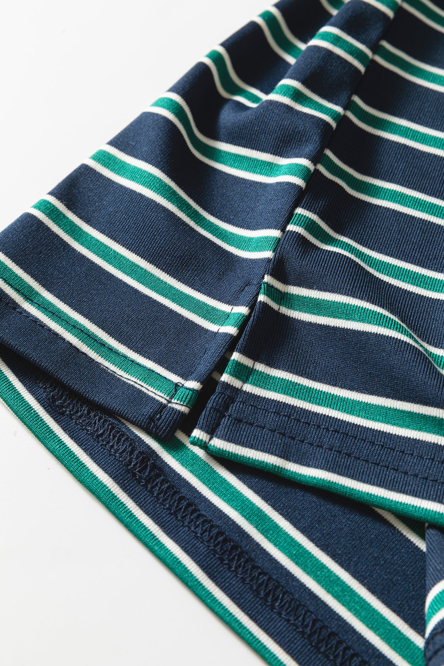 Green Stripe Ribbed Color Block Patchwork Crew Neck Patch Pocket Long Sleeve Top