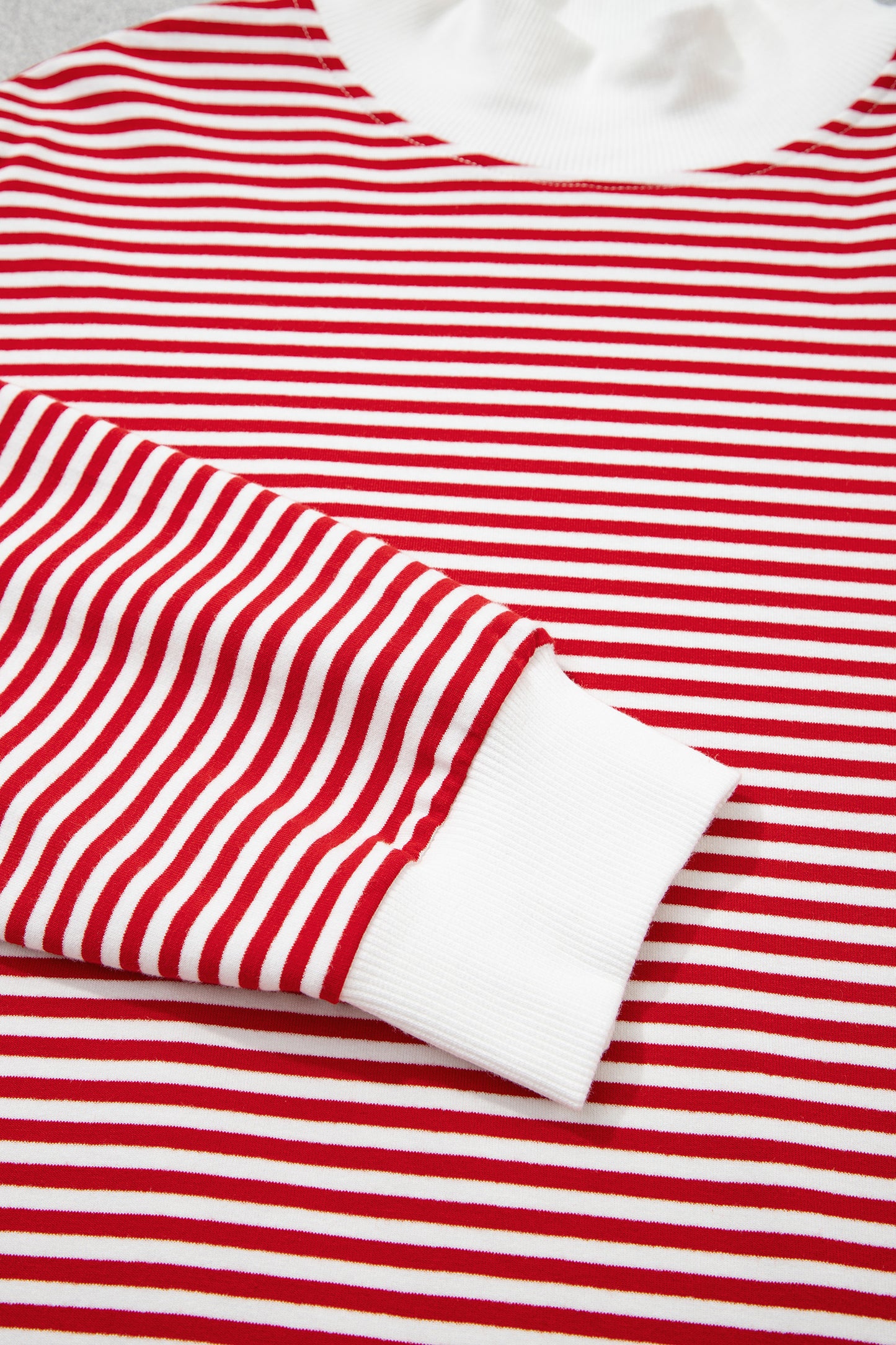 Red Stripe Oversize Mock Neck Sweatshirt and Shorts Set