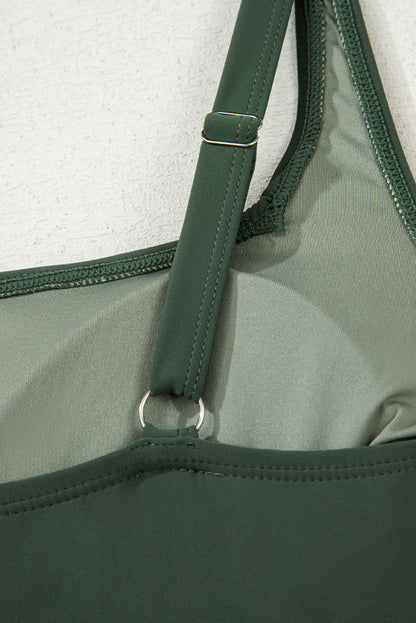 Mist Green Side Tied Waist Square Neck Adjustable Straps A-line One Piece Swim Dress