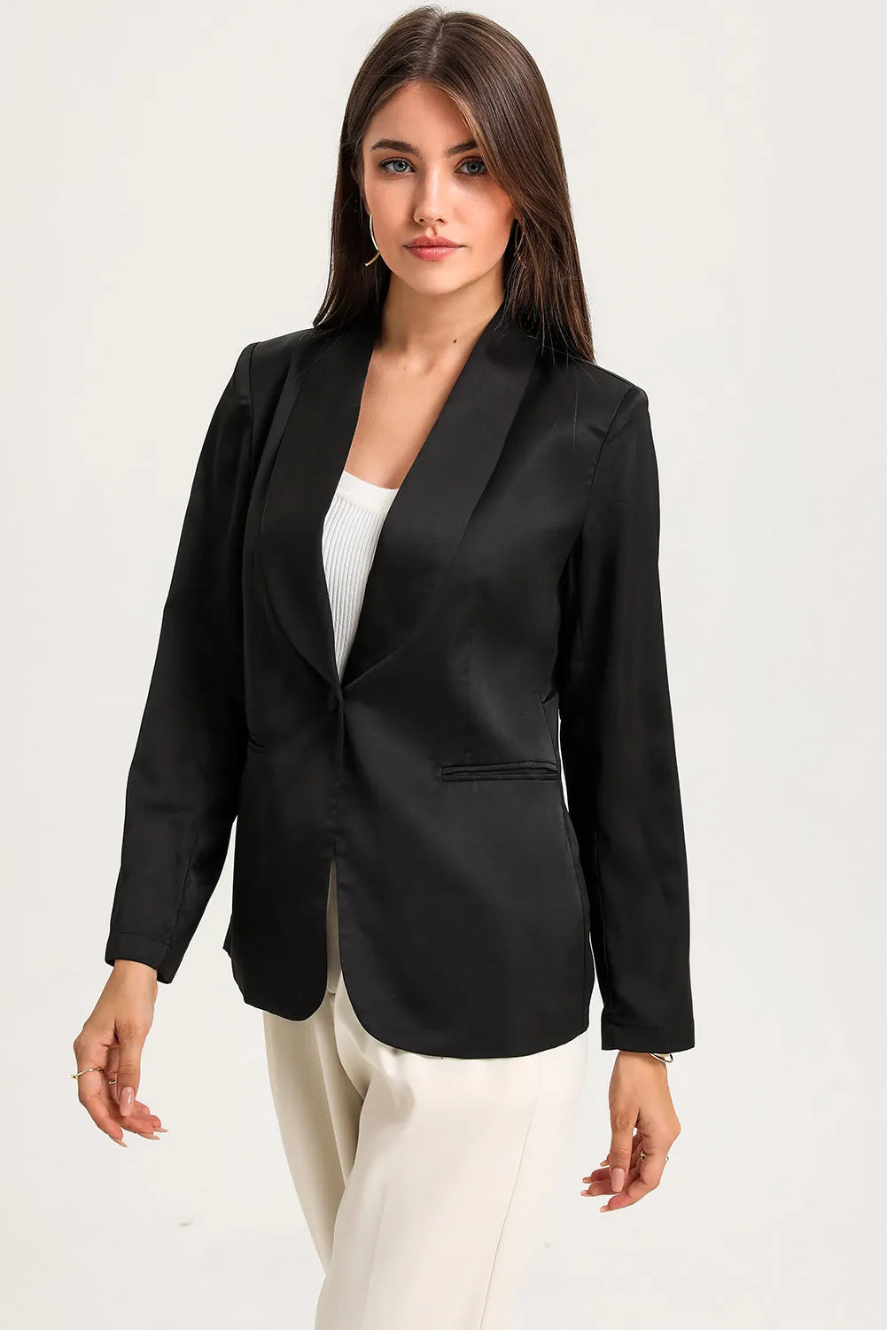 Black Collared Neck Single Breasted Blazer with Pockets - Chic Meadow Boutique 