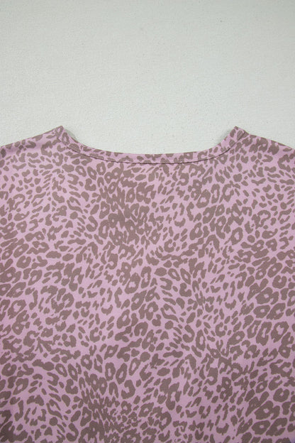 Pink Leopard Retro Studded Star Patch Loose Tee