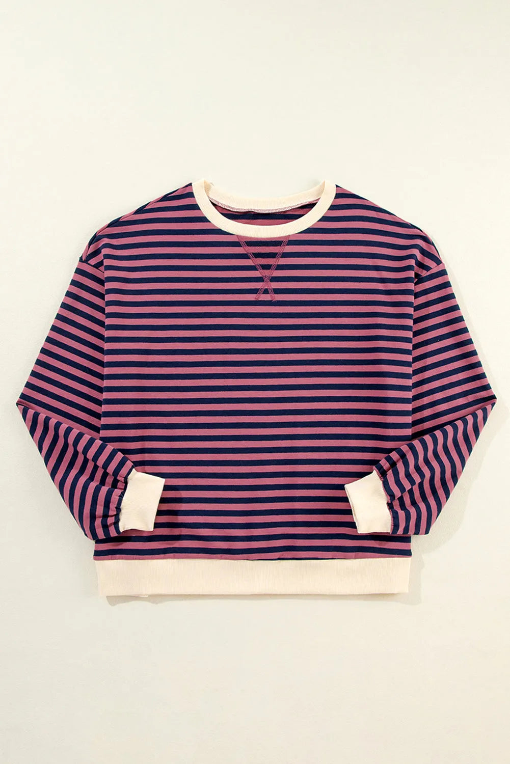 Red Stripe Oversized Contrast Trim Pullover Sweatshirt - Chic Meadow Boutique 