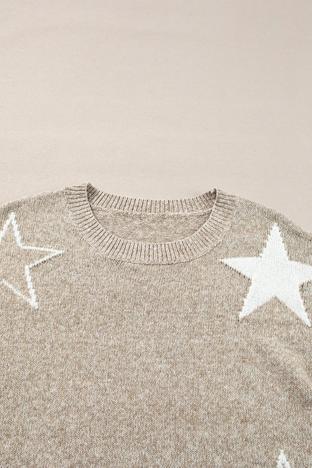 Khaki Star Pattern Drop Shoulder Sweater - Chic Meadow Boutique 