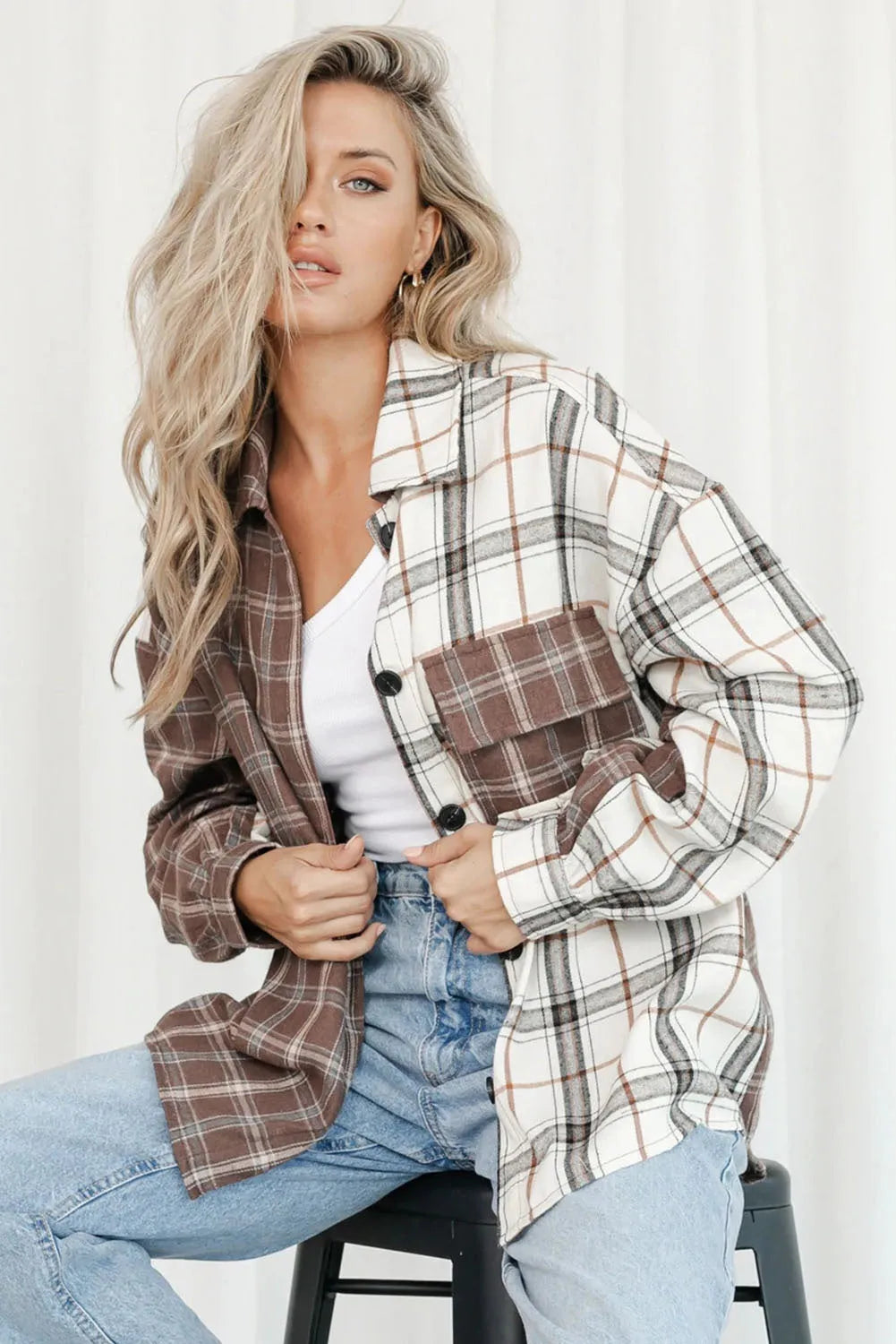 Brown Mixed Plaid Soft Oversized Shirt - Chic Meadow Boutique 