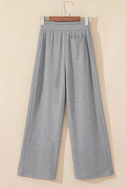 Bottoms/Pants & Culotte Gray Waffle Knit Drawstring High Waist Wide Leg Pants