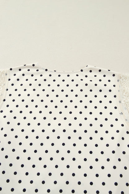 Apricot Plus Size Polka Dot Print Lace Trim V Neck Sleeveless Top