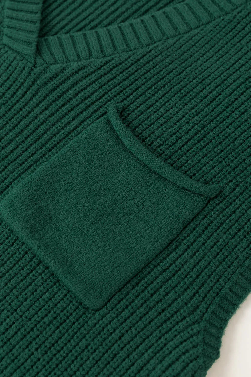 Blackish Green Chest Pocket V Neck Ribbed Cap Sleeve Sweater - Chic Meadow Boutique 