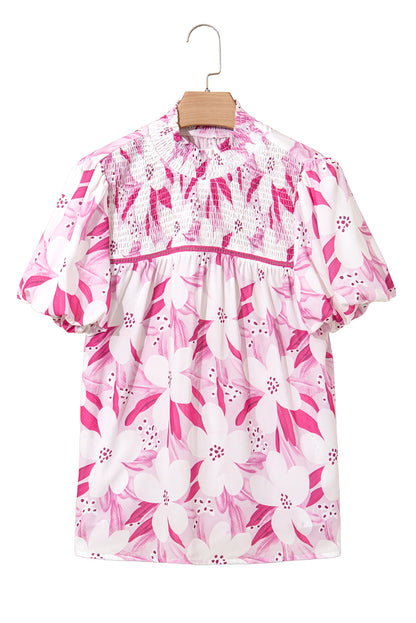 Rose Floral Frilled Collar Short Sleeve Blouse Top