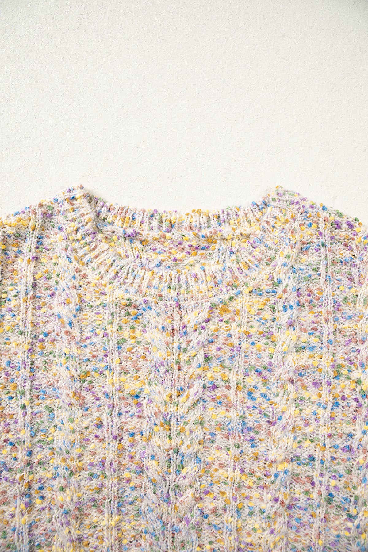Multicolour Cozy Cable Knit Round Neck Long Sleeve Confetti Sweater