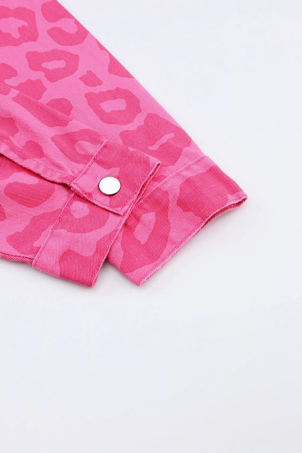 Pink Leopard Print Button Cuffs Raw Hem Jacket - Chic Meadow Boutique 