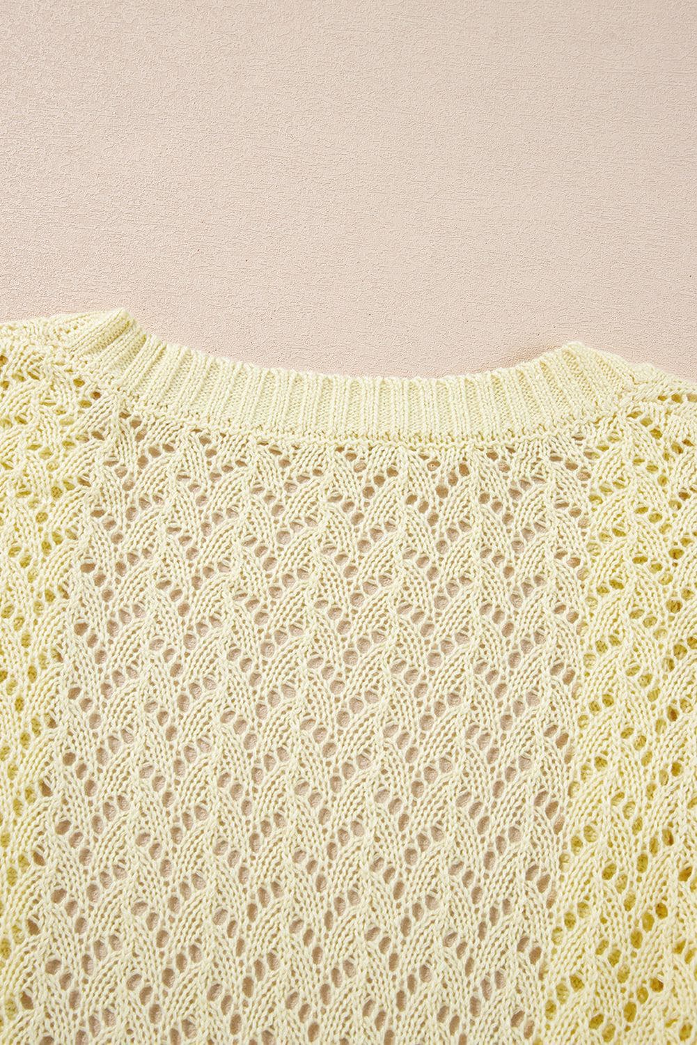 Sweaters & Cardigans/Cardigans Yellow Cream Pointelle Knit Open Front Short Cardigan