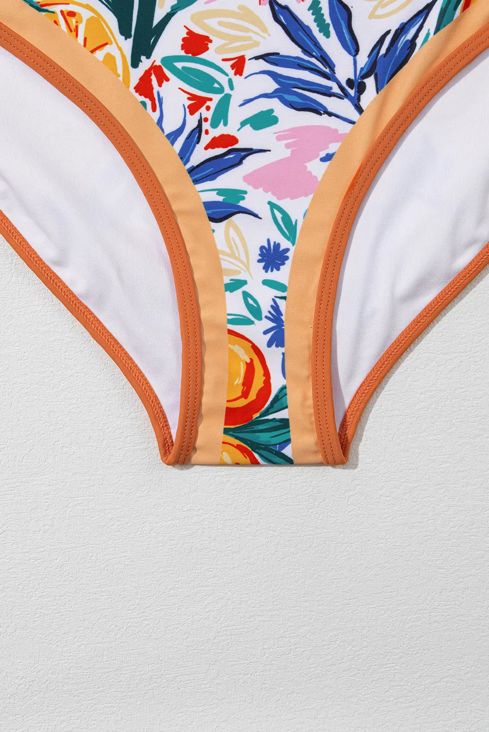 Orange Fruit Plant Print Tied Straps V Neck One Piece Swimsuit - Chic Meadow Boutique 