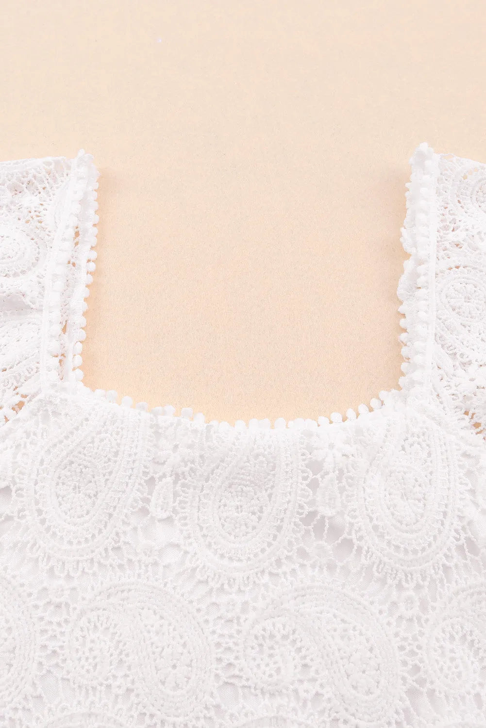 White Lace Crochet Ruffled Square Neck Tank Top - Chic Meadow Boutique 