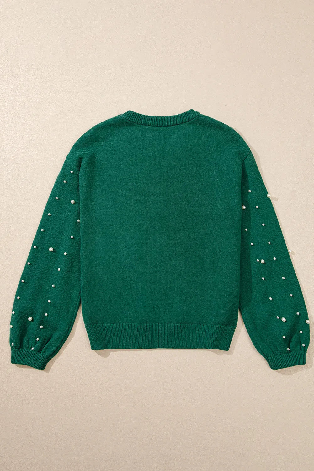 Evergreen Pearled Drop Shoulder Round Neck Sweater - Chic Meadow Boutique 