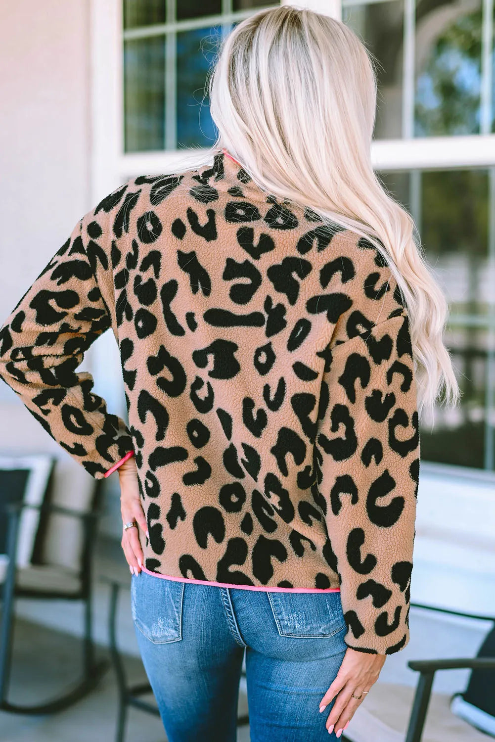 Leopard Colorblock Pocket Zipper Fuzzy Fleece Jacket - Chic Meadow Boutique 