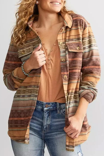 Brown Western Print Fleece Shacket - Chic Meadow Boutique 