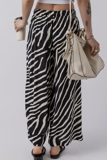 Black Zebra Striped Summer Wide Leg Pants