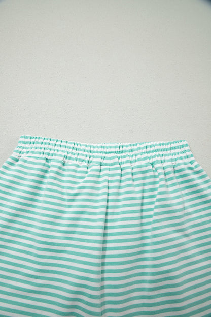 Green Stripe Oversize Mock Neck Sweatshirt and Shorts Set